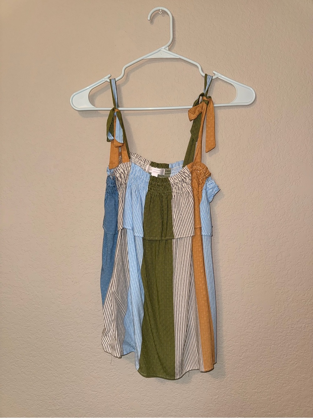 LC Lauren Conrad Striped Tie-Shoulder Camisole in Blue, Green & Mustard